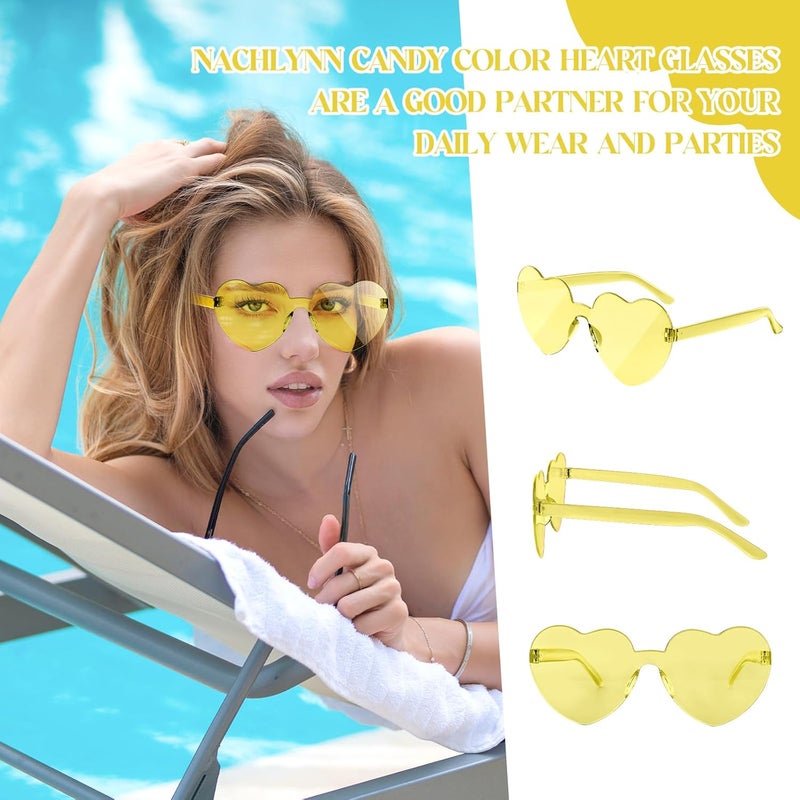 NACHLYNN 10 Pairs Heart Sunglasses Women Rimless Heart Shaped Sunglasses Candy Color Glasses for Costumes Cosplay (Yellow) - Image 3